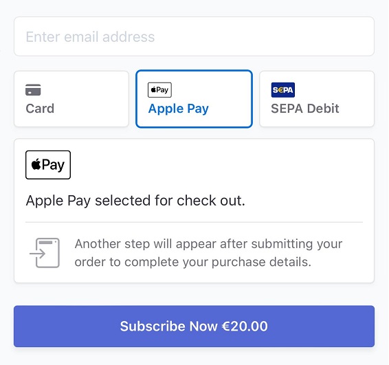 Stripe Payment Element Apple Pay Subscription