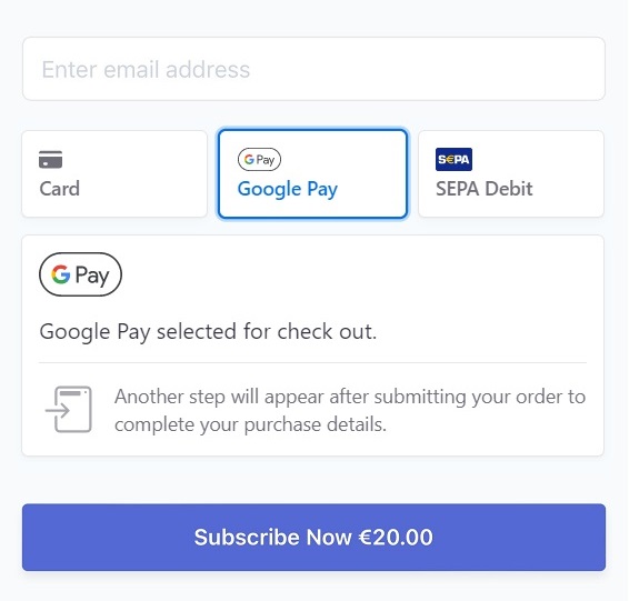Stripe Payment Element Google Pay Subscription